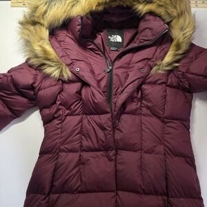 The North Face Women's Arctic Down Coat Faux Fur Hood Trim Size Med Red